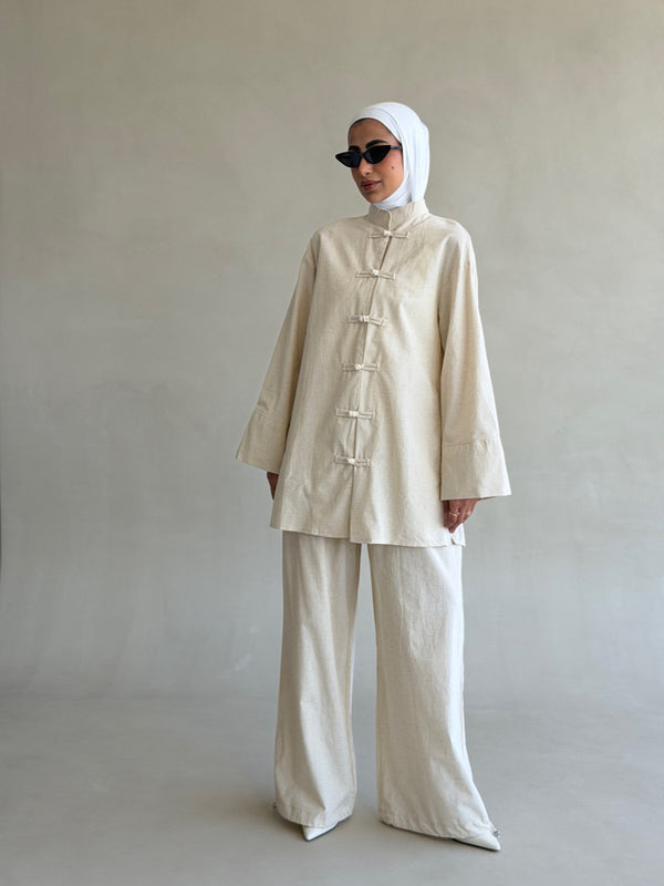 Frog-looped Knot Shirt & Pants Set