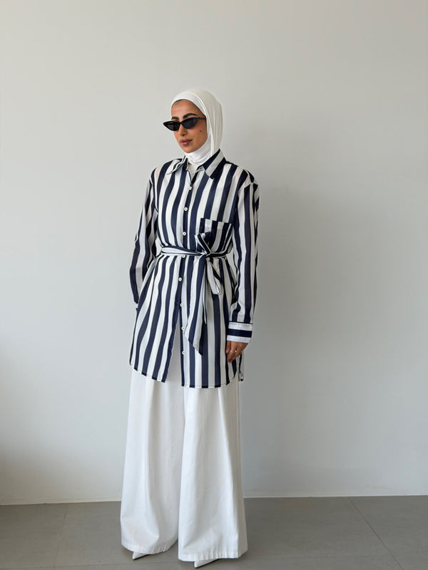 Striped Flowing Shirt w/ Tie