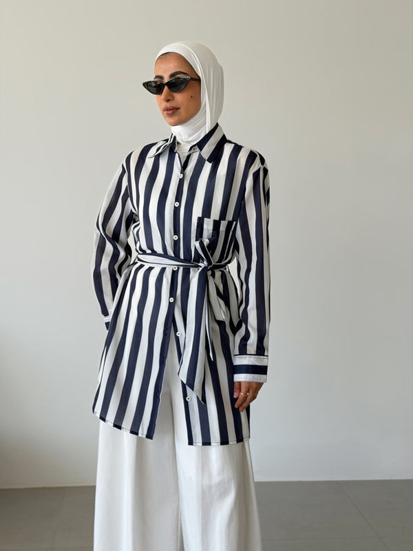 Striped Flowing Shirt w/ Tie