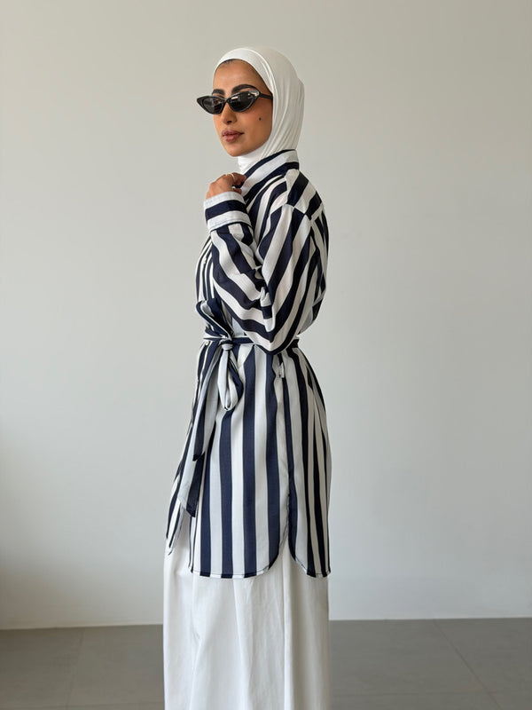 Striped Flowing Shirt w/ Tie