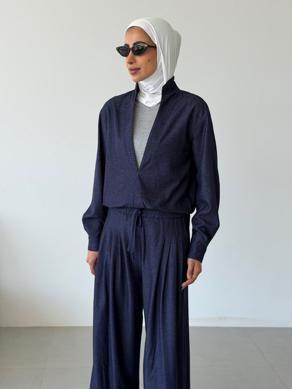 Cropped V-neckline Top & Pants Set