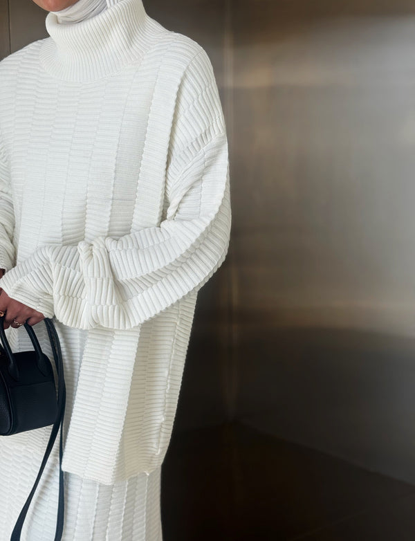 Turtleneck Ribbed Design  Skirt Set