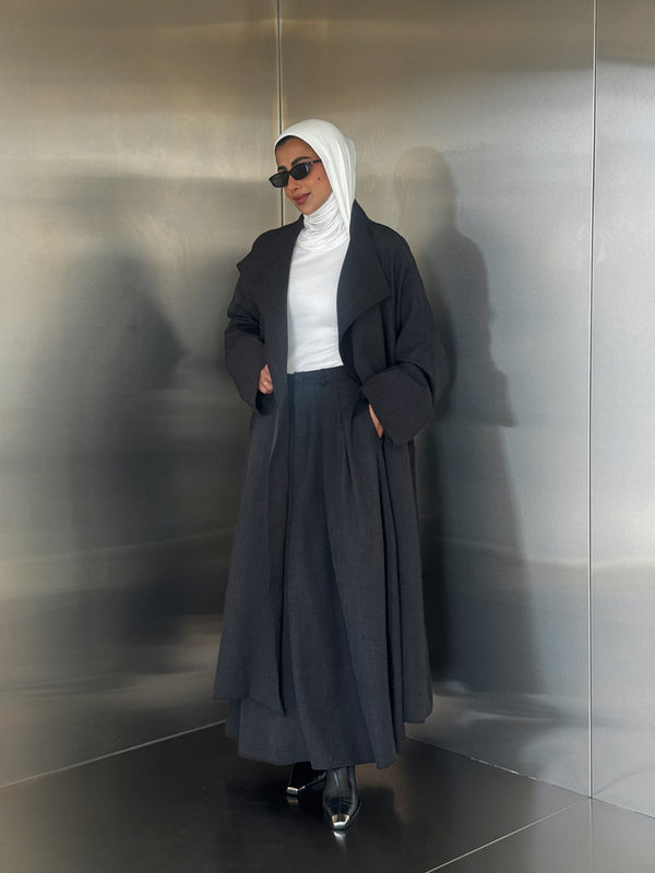 Woolen  Big Collar Coat + Skirt Set
