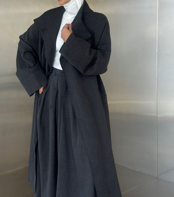 Woolen  Big Collar Coat + Skirt Set
