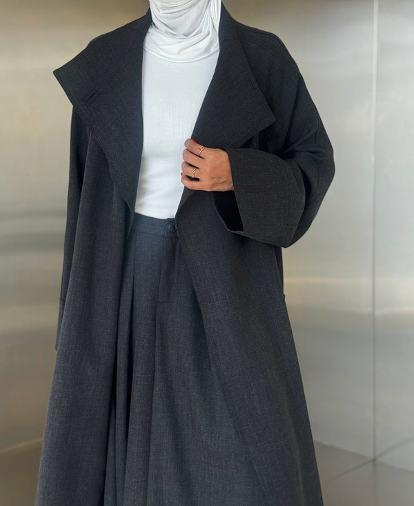 Woolen  Big Collar Coat + Skirt Set