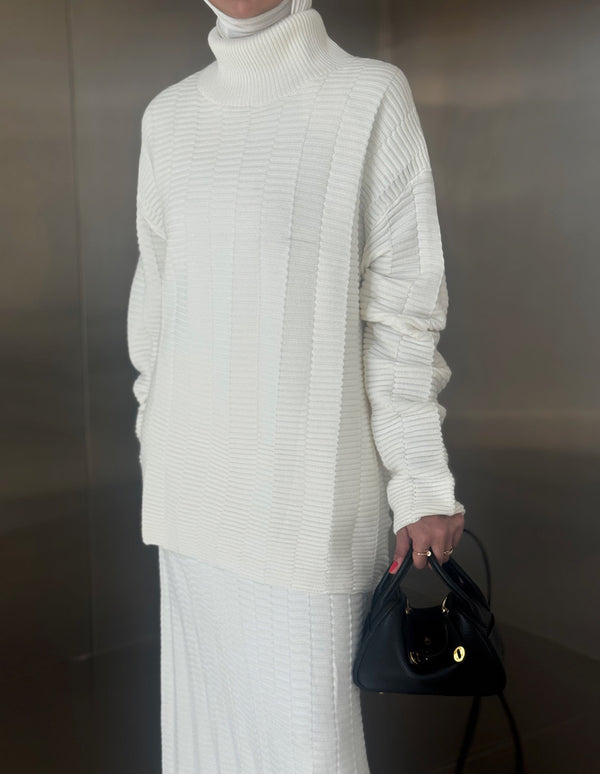 Turtleneck Ribbed Design  Skirt Set