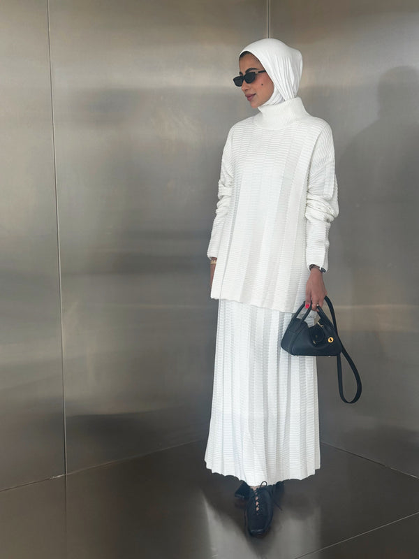 Turtleneck Ribbed Design  Skirt Set