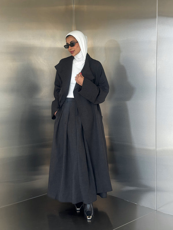 Woolen  Big Collar Coat + Skirt Set
