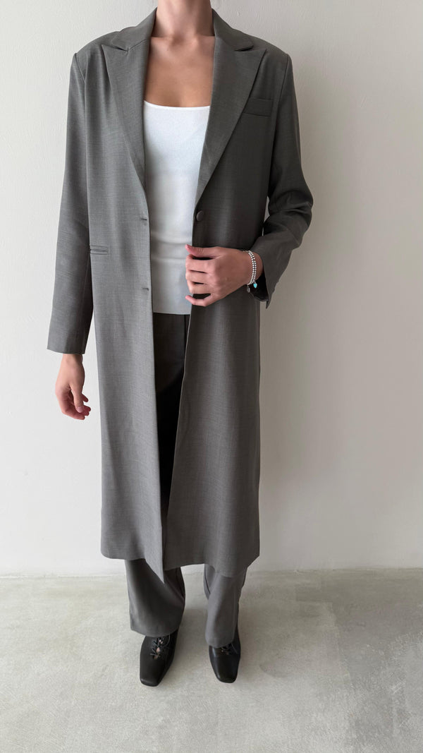 2-Welt Pockets  Long Blazer Set