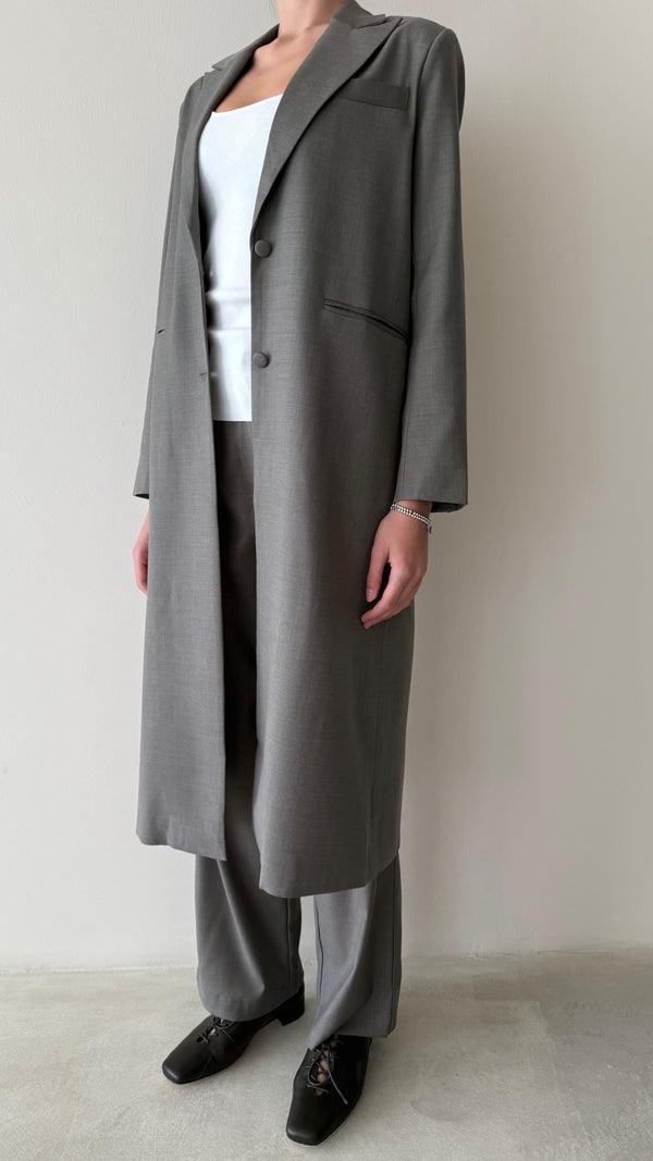 2-Welt Pockets  Long Blazer Set