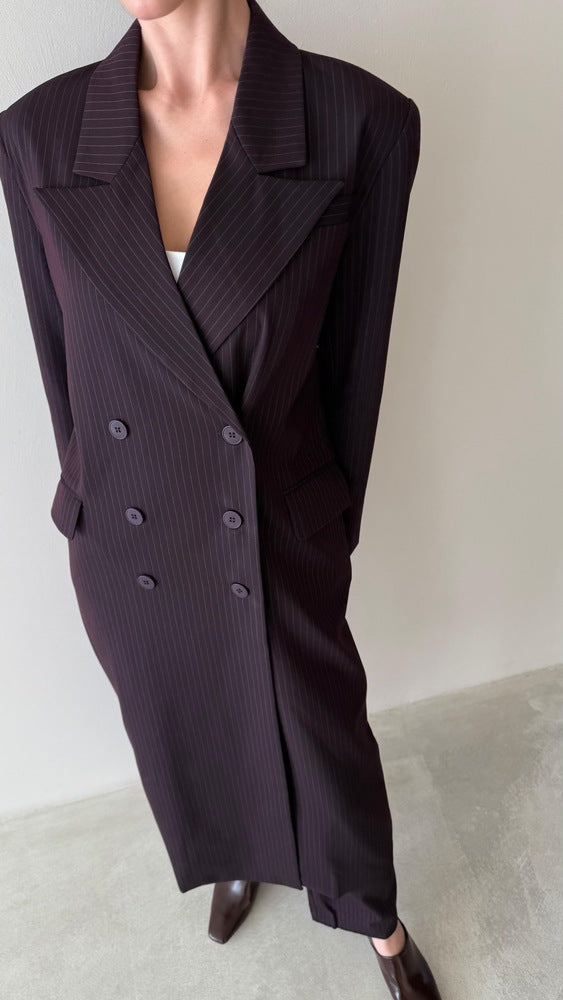 Loose Full Striped Long Blazer Set