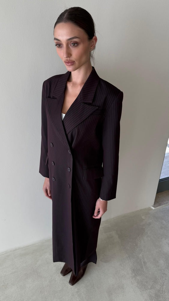 Loose Full Striped Long Blazer Set