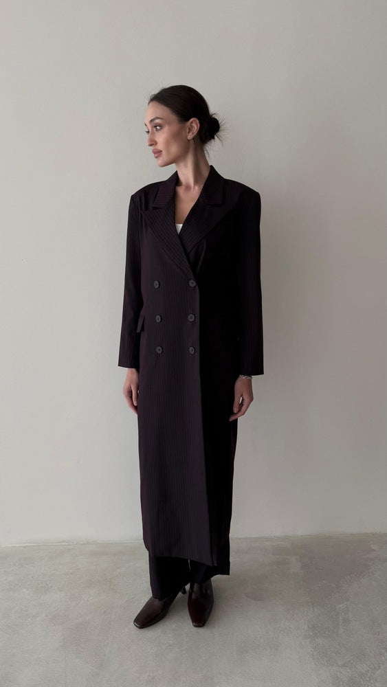 Loose Full Striped Long Blazer Set