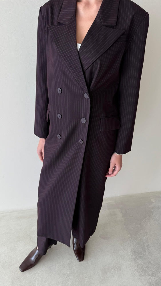 Loose Full Striped Long Blazer Set