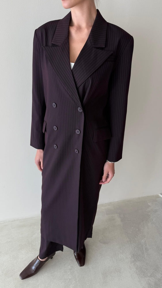 Loose Full Striped Long Blazer Set