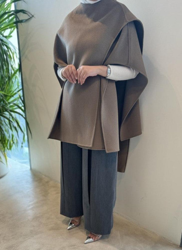 Double Sided Wool Shawl Cloak Coatالسترات الخارجية / المعاطف