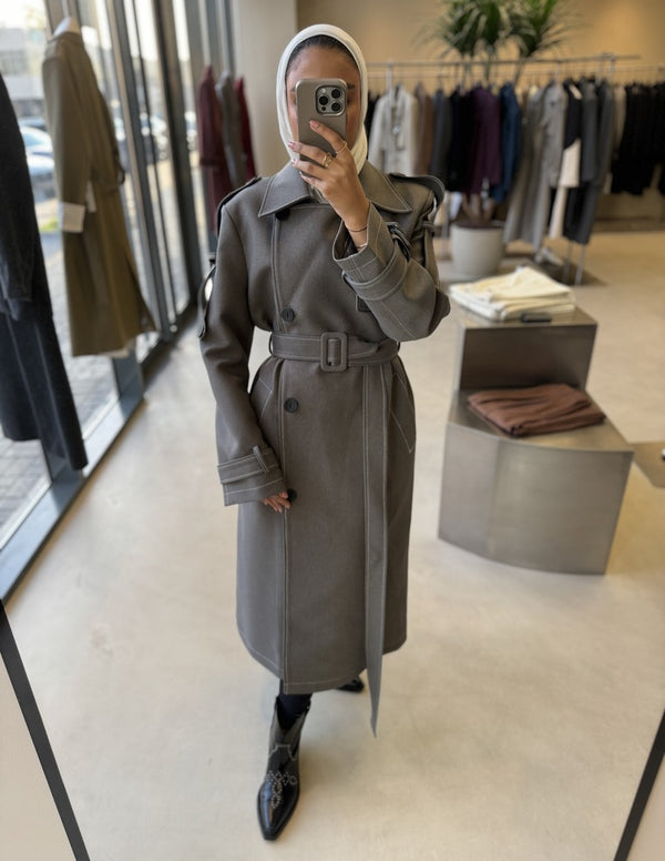 Turn down Collar long Trenchcoat