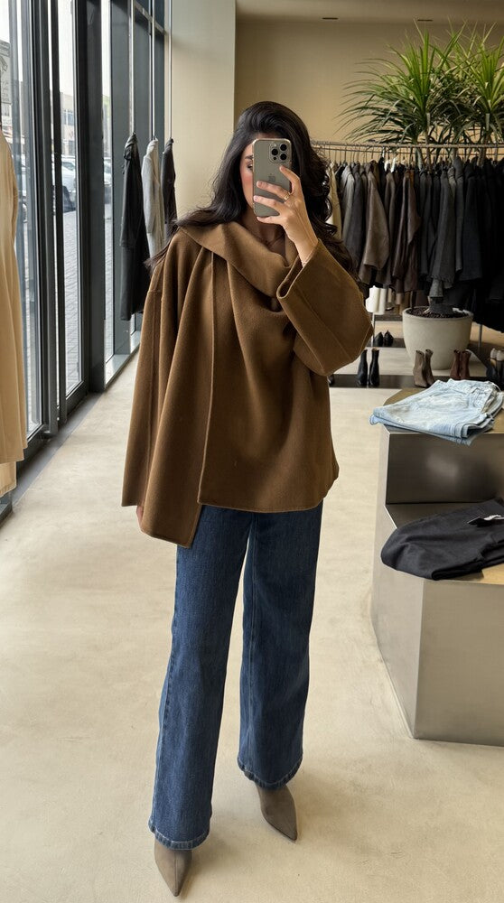 Woolen Rolled Neck Loose Jacket