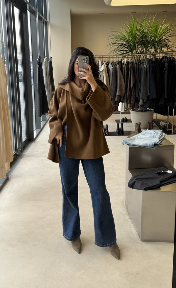 Woolen Rolled Neck Loose Jacket