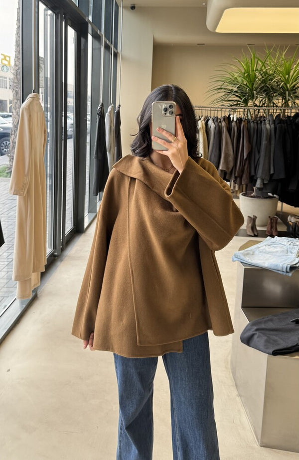 Woolen Rolled Neck Loose Jacket