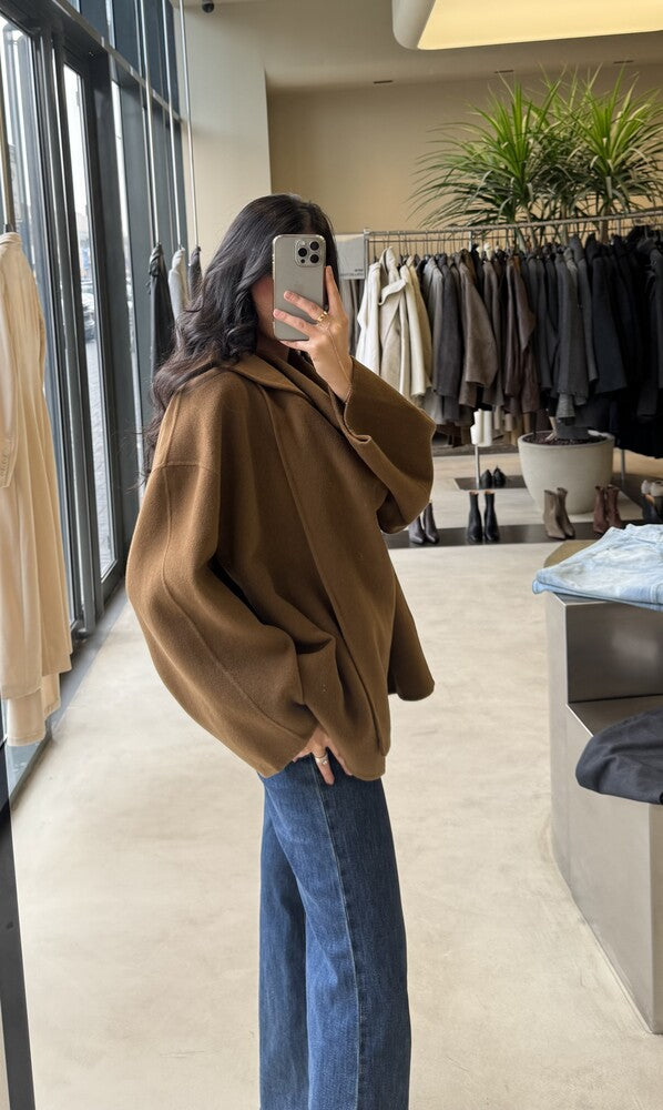 Woolen Rolled Neck Loose Jacket