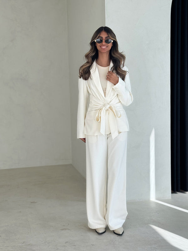 Wide Belt Blazer Pants Set