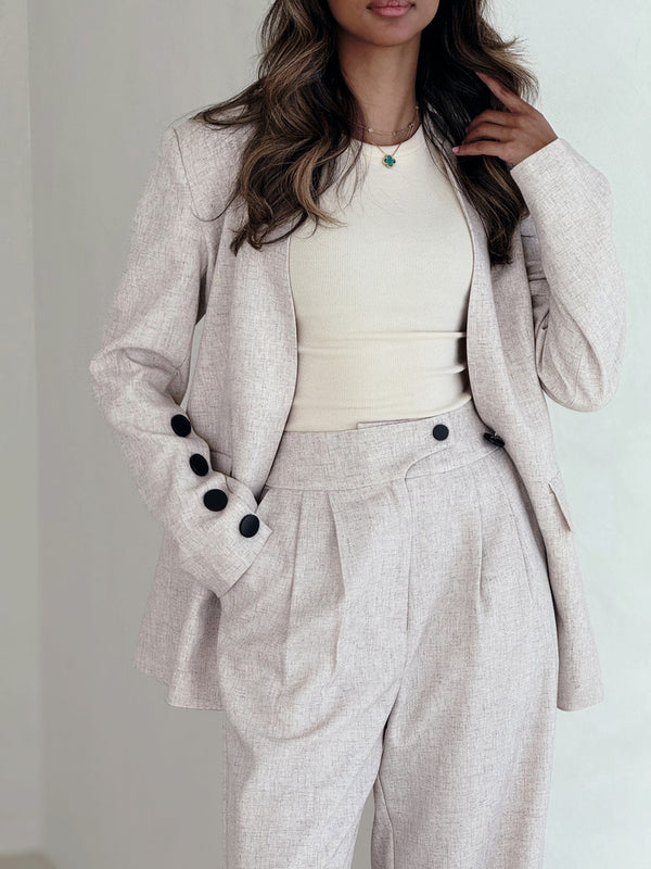 Buttoned Sleeve V neck Blazer 2PC Set