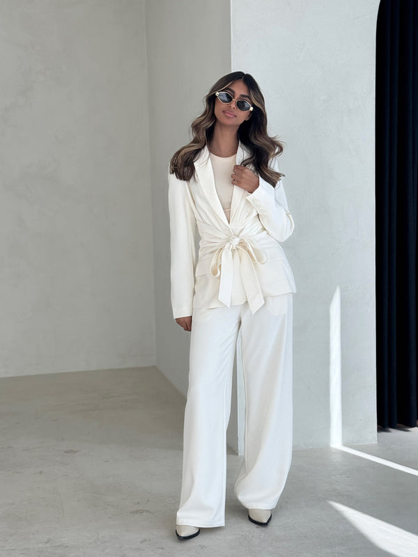 Wide Belt Blazer Pants Set