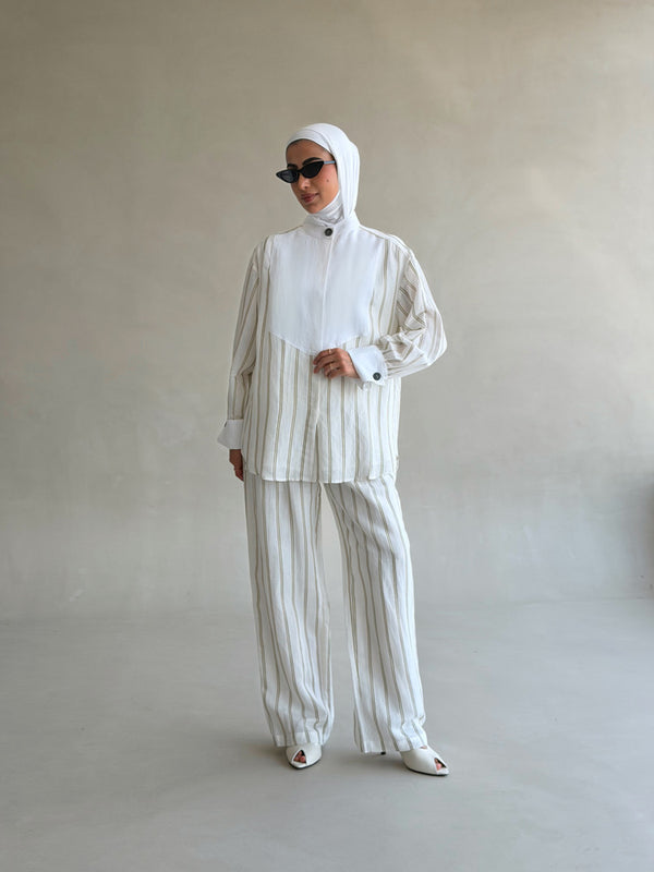 Bib-Front Stripe Linen Set