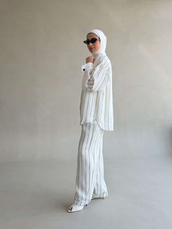 Bib-Front Stripe Linen Set
