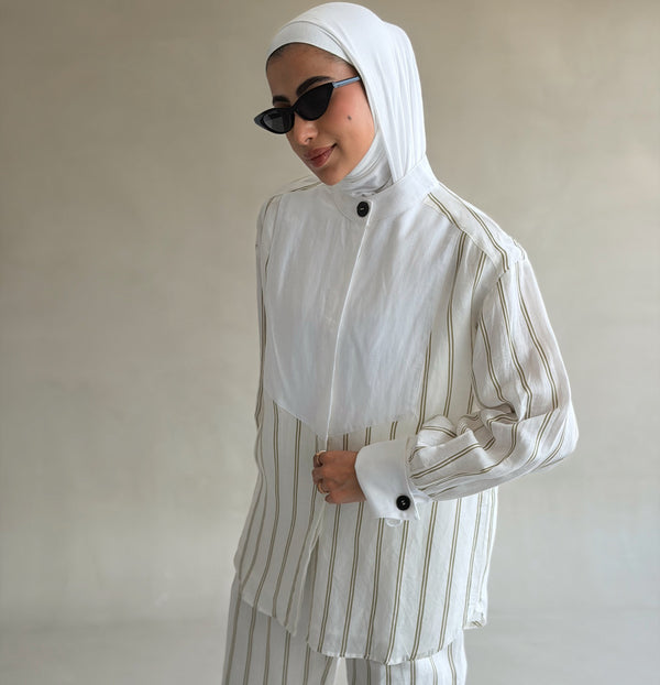 Bib-Front Stripe Linen Set