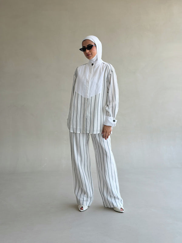 Bib-Front Stripe Linen Set
