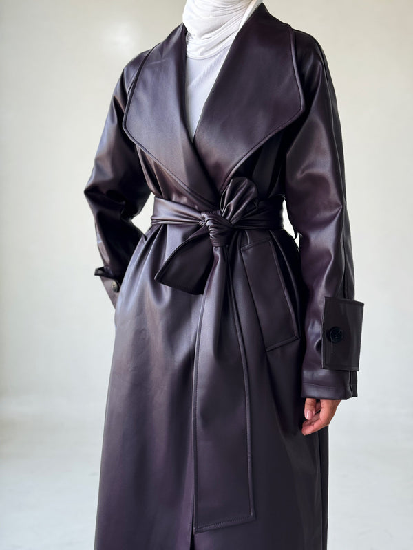 PU Leather Trench Coatالسترات الخارجية / المعاطف