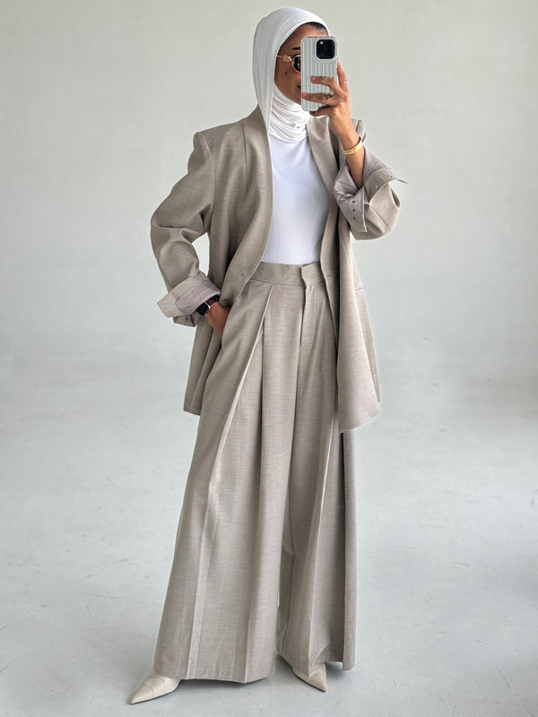 One Button V-neck Blazer Pants 2PC Setملابس كاملة / أطقم