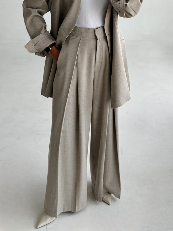One Button V-neck Blazer Pants 2PC Setملابس كاملة / أطقم