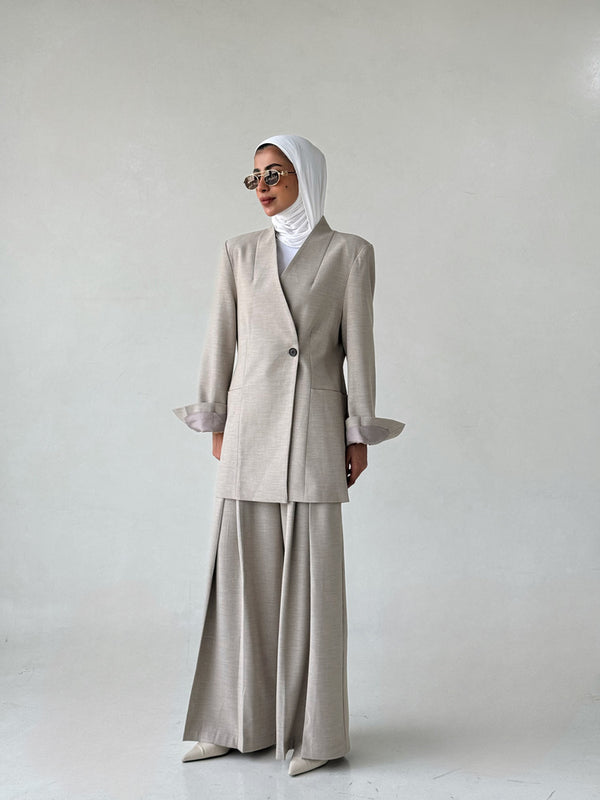 One Button V-neck Blazer Pants 2PC Setملابس كاملة / أطقم