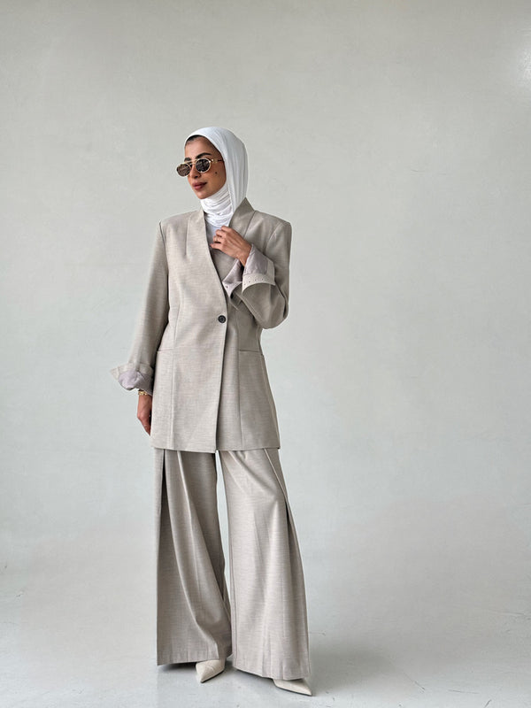 One Button V-neck Blazer Pants 2PC Setملابس كاملة / أطقم