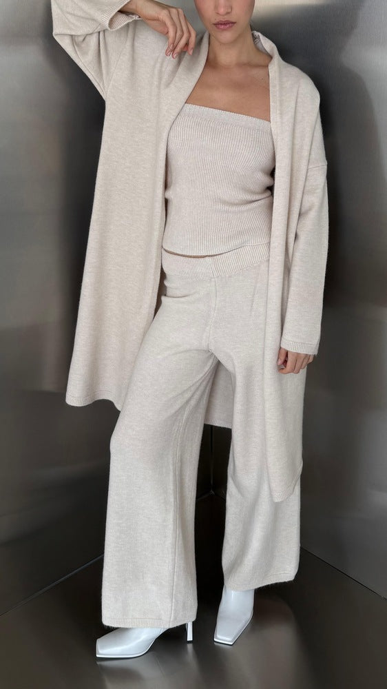 3PC Cardigan-Tube Knit Set