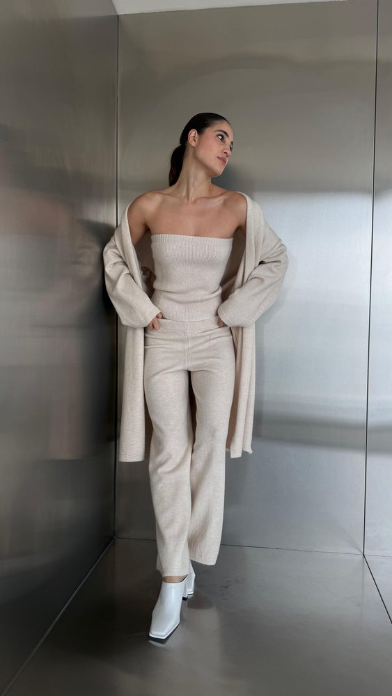 3PC Cardigan-Tube Knit Set