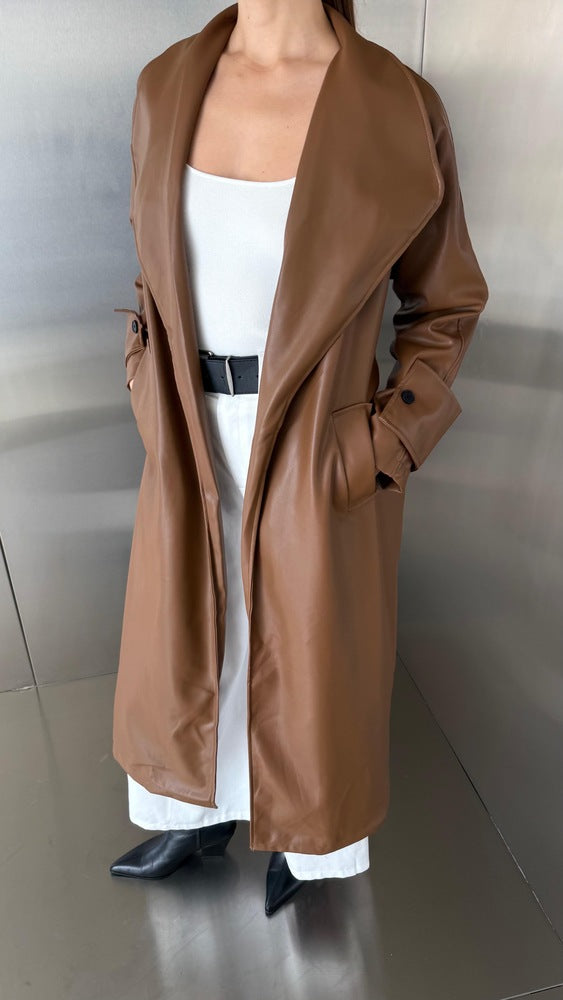 Long Leather Drapey Coat
