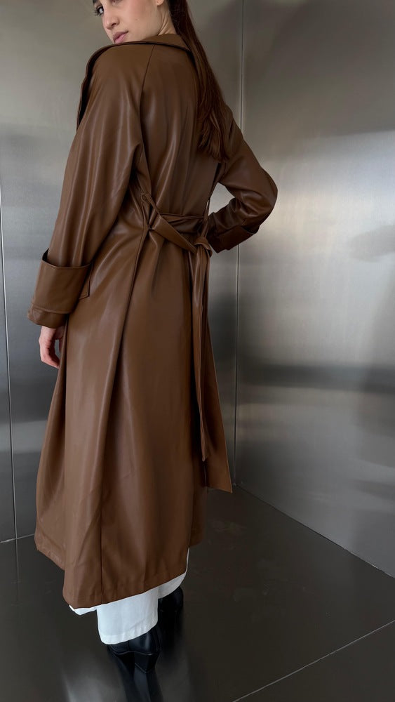 Long Leather Drapey Coat