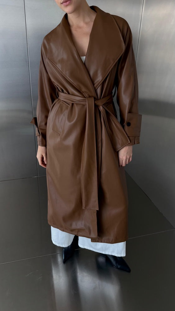 Long Leather Drapey Coat