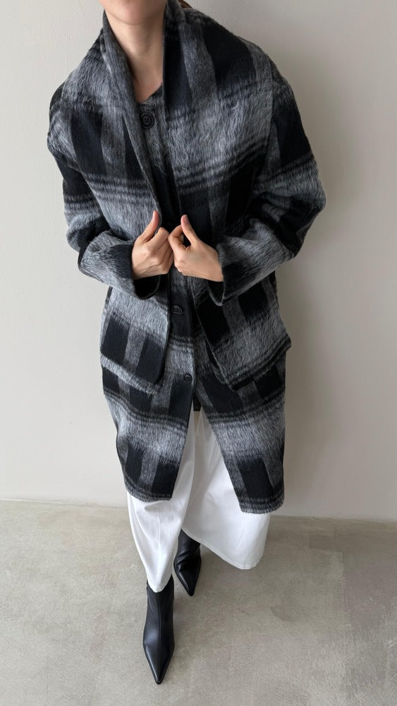 Big Checkered Scarf Coat