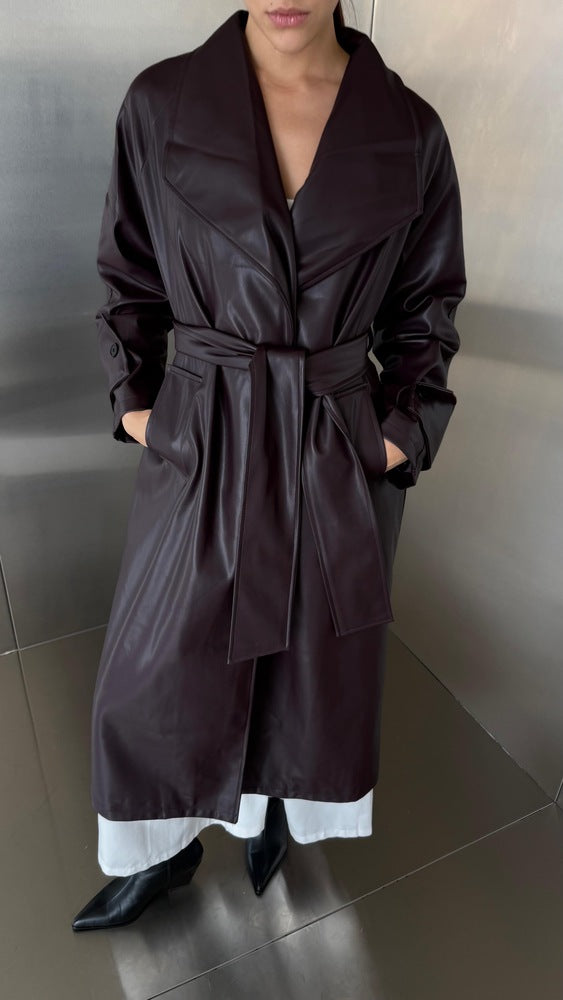 Long Leather Drapey Coat