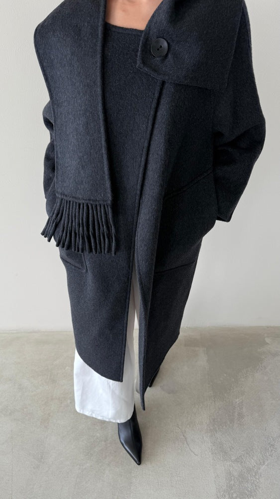 Tassel Scarf Woolen Coat