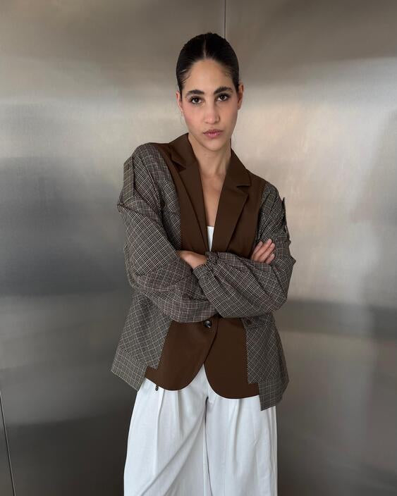 Brown Contrast Drawstring Jacket