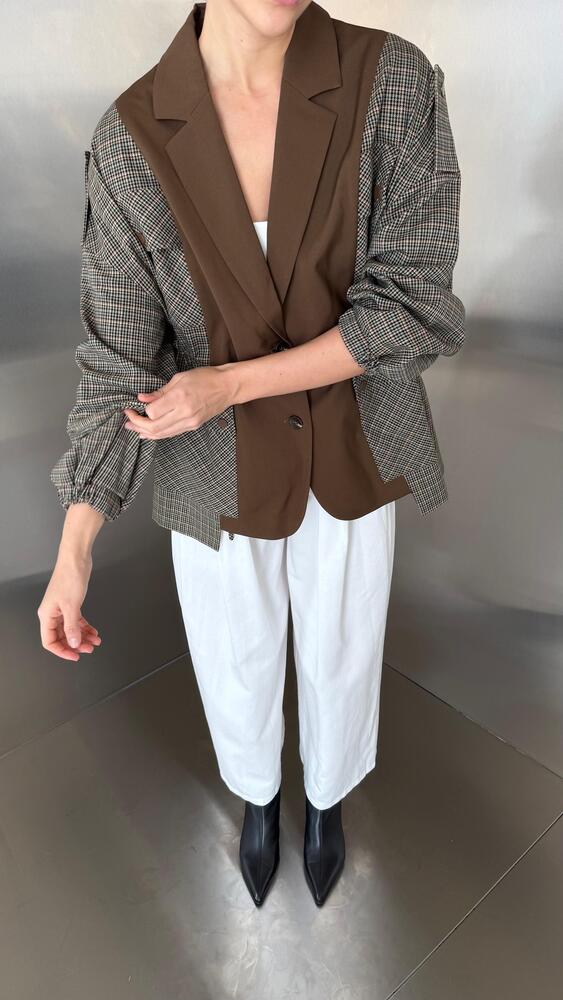 Brown Contrast Drawstring Jacket