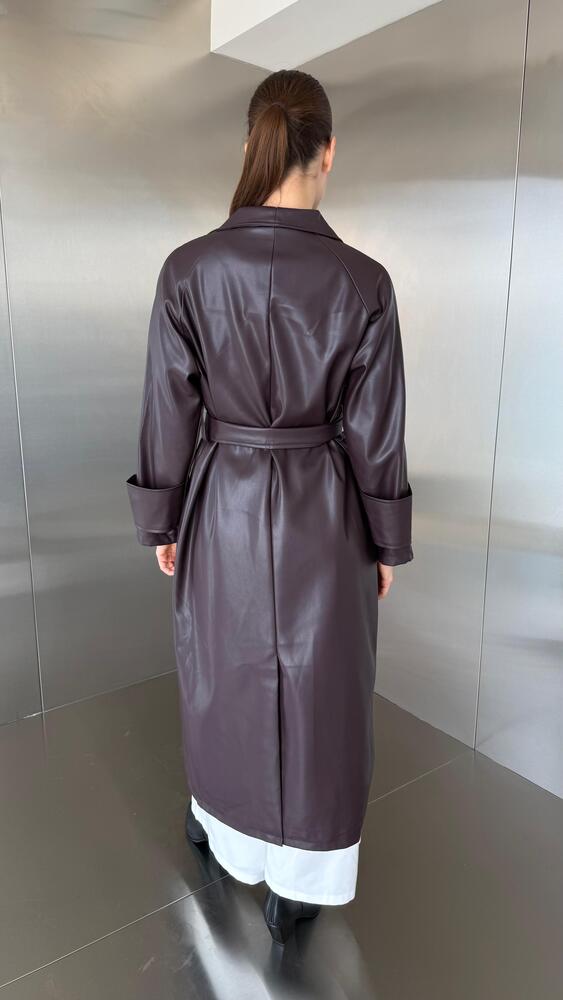 Long Leather Drapey Coat