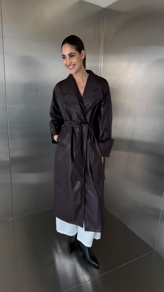 Long Leather Drapey Coat