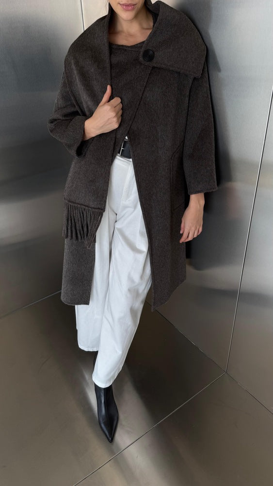 Tassel Scarf Woolen Coat